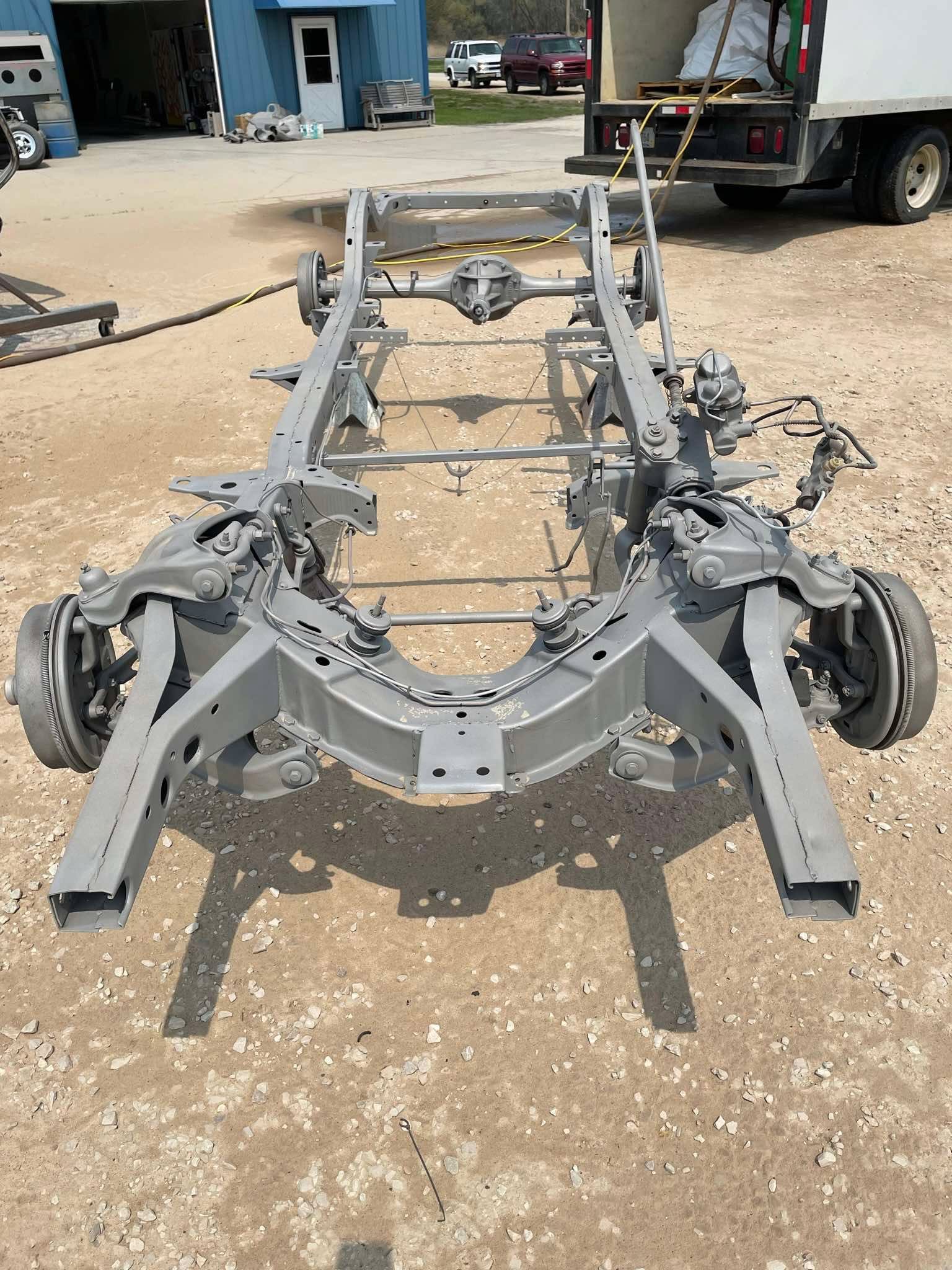 Classic vehicle frame during frame-off restoration